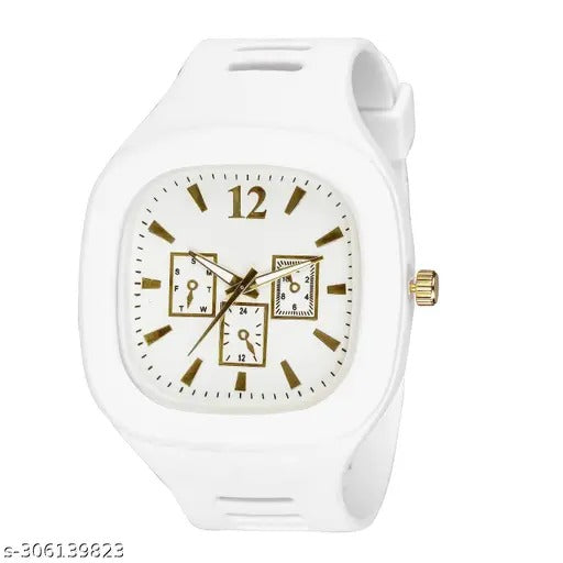 Stylish Black Silicone Strap Watch for Men with Square Dial  - Blue