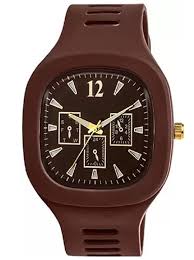 Stylish Black Silicone Strap Watch for Men with Square Dial  - Blue