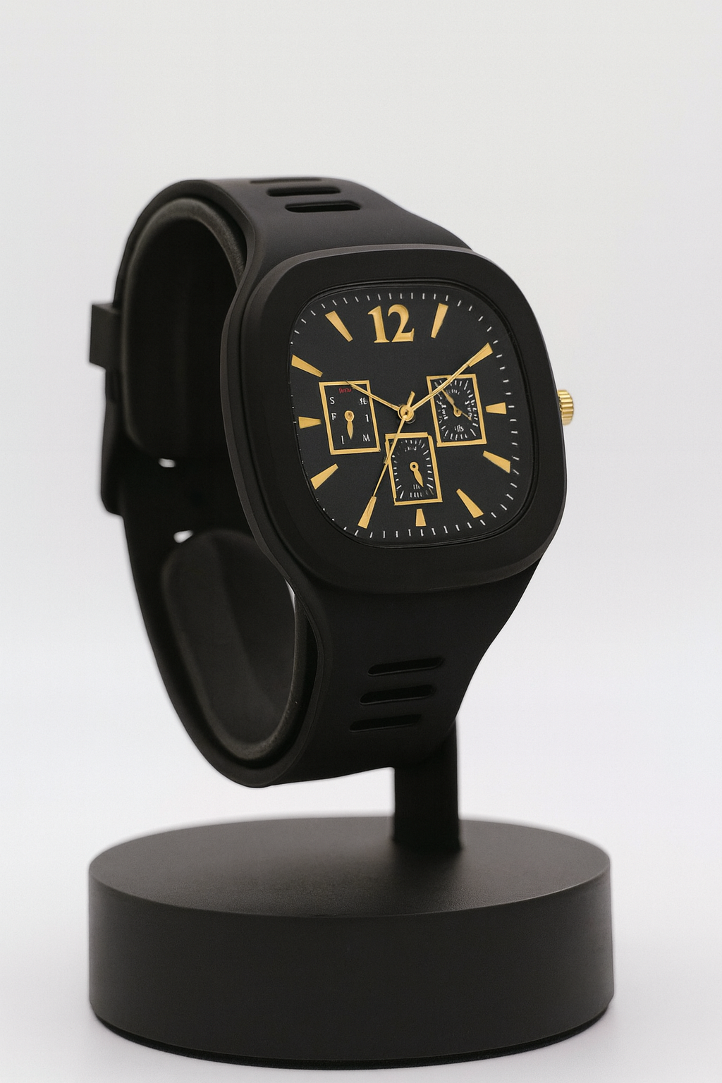 Stylish Black Silicone Strap Watch for Men with Square Dial  - Blue